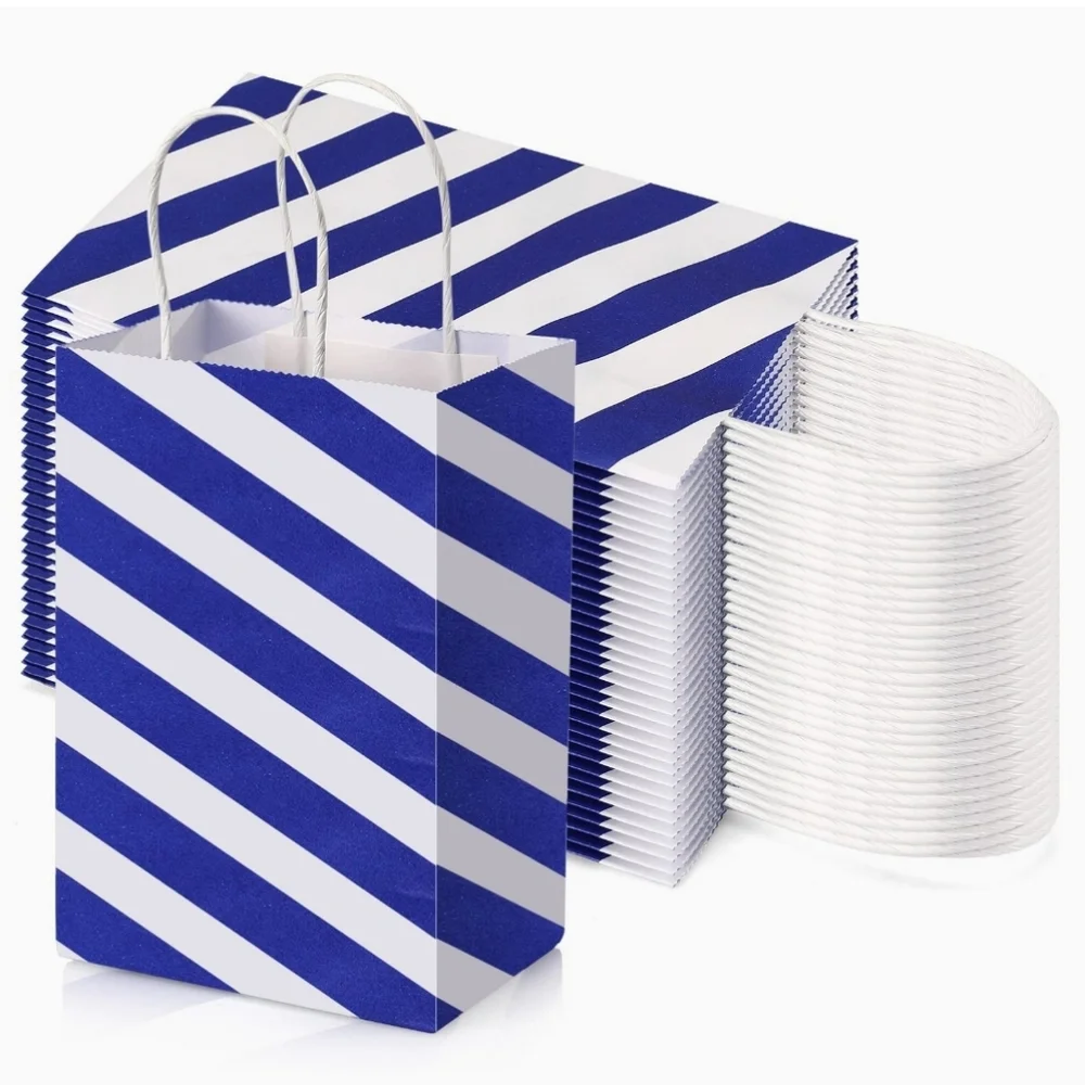 Gift Goodie Bags Blue & White Stripe Set of 65 NEW